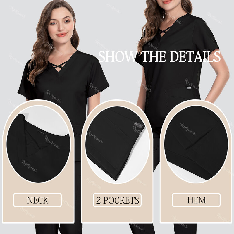 Black Classic Hospital Surgical Clothes Medical Uniforms Women Scrubs Sets Doctors Nurses Accessories Dental Clinic Beauty Suits