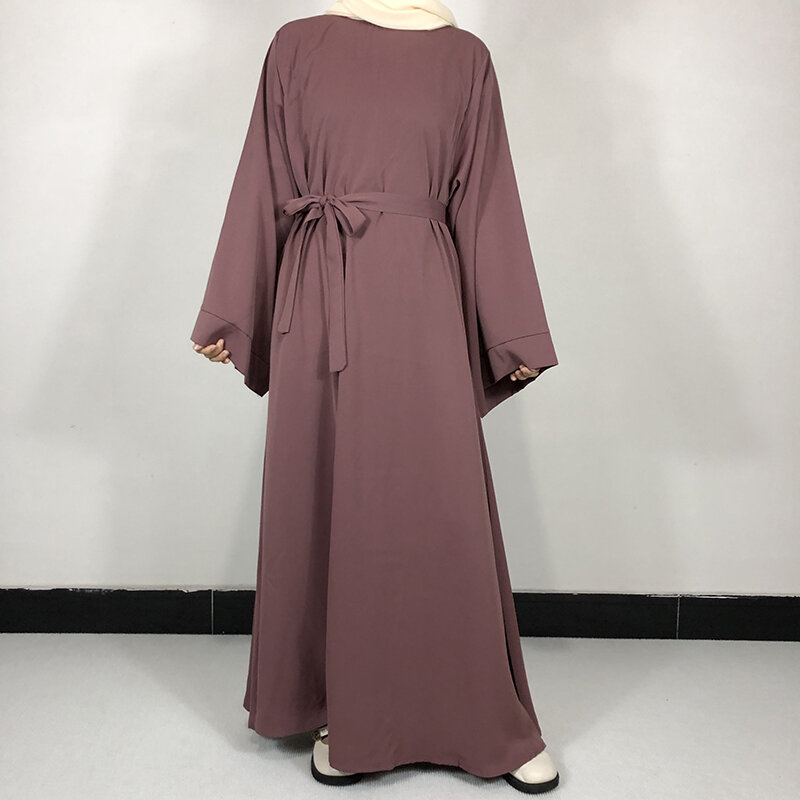 15สี Basic นิด้า Abaya กับฟรีเข็มขัดคุณภาพสูงสตรีมุสลิมแบบเรียบง่าย EID Ramadan อิสลามเสื้อผ้า