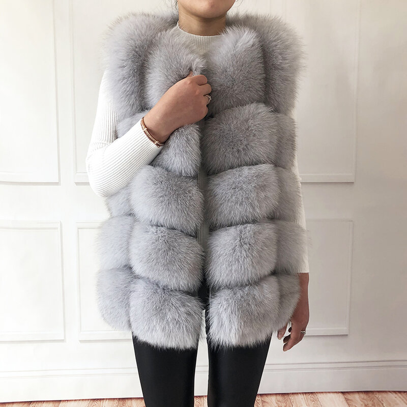 Alta Qualidade Real Fox Fur Vest das mulheres 100% Natural Pele Real 2023 Moda Casaco De Pele Jaqueta Colete Casaco de Couro Genuíno