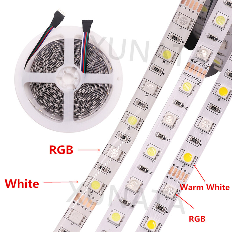 Tira de luces LED RGBCCT de 12V y 24V, 5M, 5050, 2835, SMD, cinta flexible, RGBW, RGBWW, 60, 90, 180, LED/m, impermeable, decoración de rayas