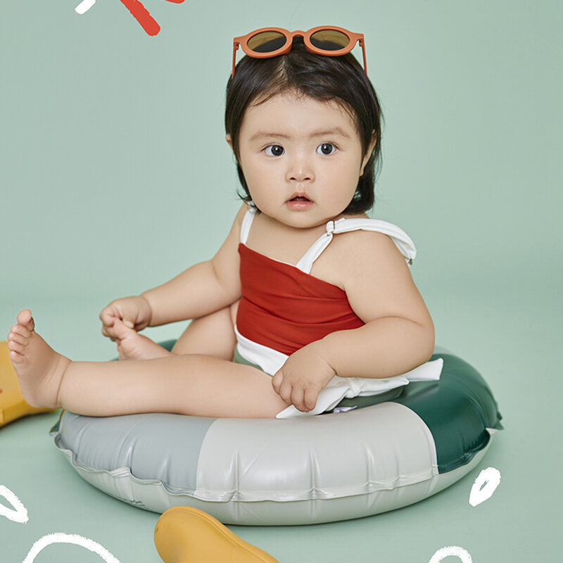 Pakaian fotografi bayi 1-2 tahun, setelan Suspender celana pendek Retro cincin renang sepatu bot hujan gaya Kolam musim panas baju foto bayi