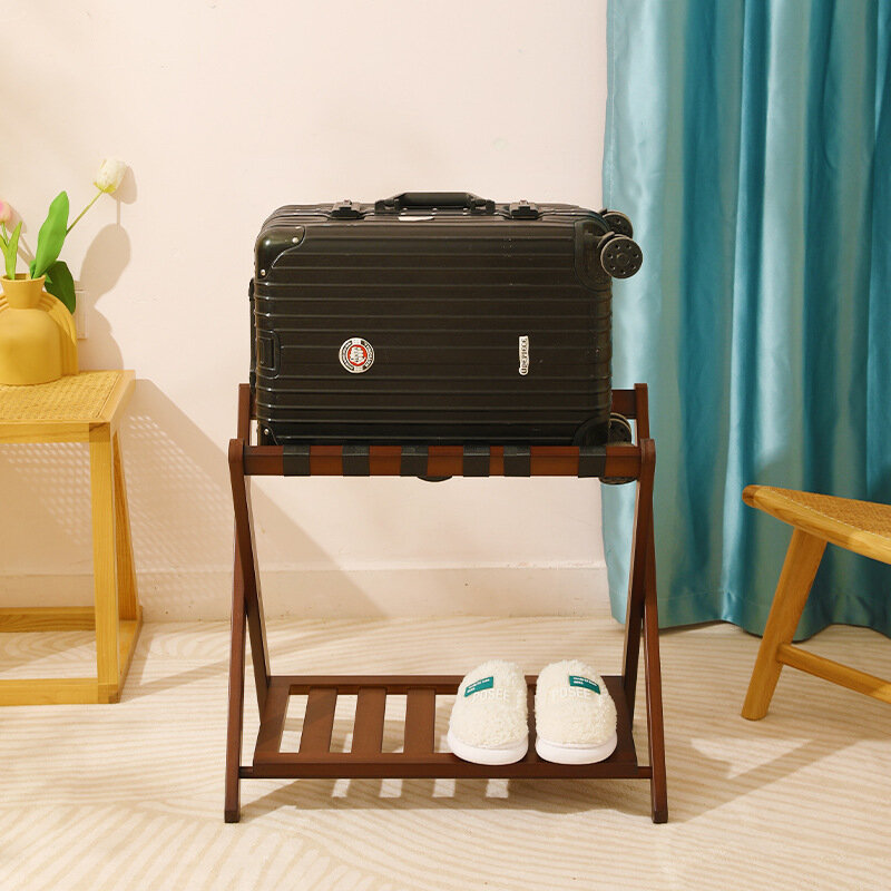 Thickened Luggage Rack Foldable Floor Standing with Shoes Shelf Suitcase Stand for Hotel Travel Home