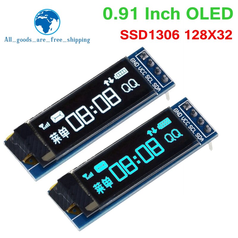 Tzt 0.91 Inch Oled Module Wit/Blauw Oled 128X32 Oled Lcd Led Display Module 0.91 "Iic Communiceren Voor Arduino Rohs