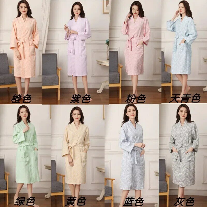 Women's Soft Cotton Toweling Terry Hotel Shower Robes White Long Sleeve  Bathrobe For Home Wear Nightgowns For Sleeping