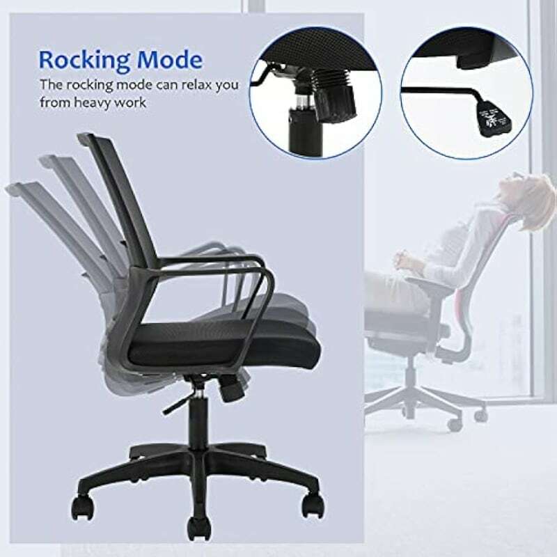 FDW kursi kantor rumah meja ergonomis, penyangga pinggang sandaran tangan kursi tengah belakang jala komputer eksekutif