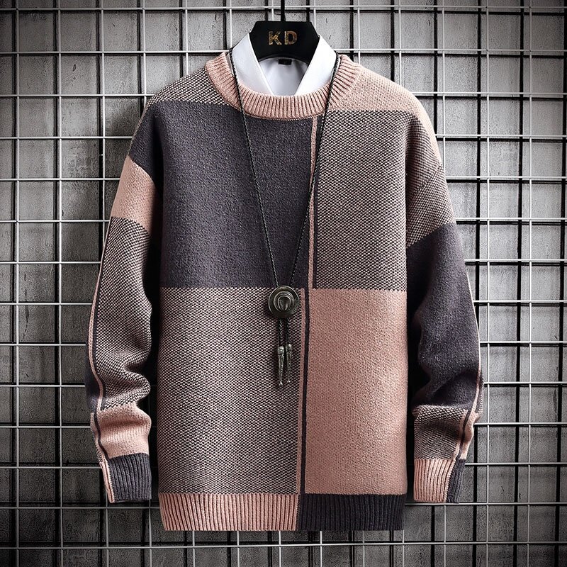 Markowa odzież męska wiosenna dzianina swetry meskie Slim Fit modny sweter w kratę męski na co dzień koreański styl swetry z długimi rękawami
