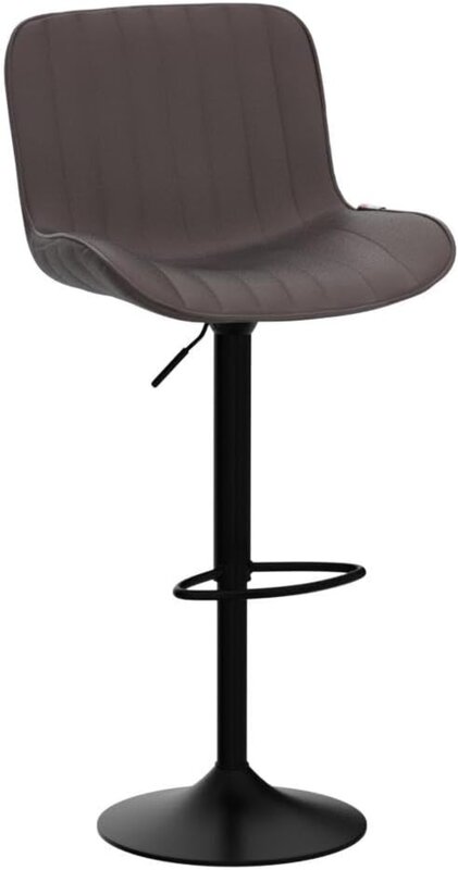 YOummy KE-Tabouret de bar en cuir marron foncé avec dossier, tabouret de comptoir moderne réglable, chaise haute avec pied