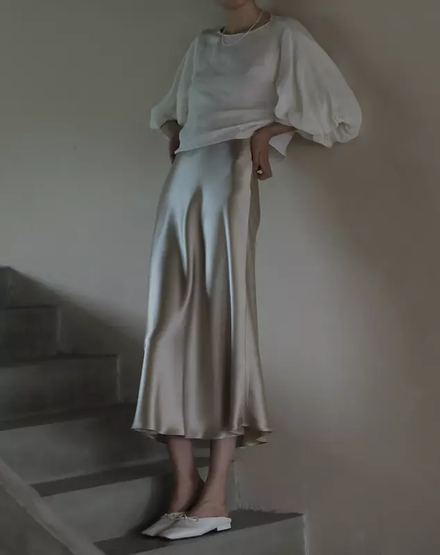 Faldas elegantes de satén de seda para mujer, faldas largas de cintura alta, Color liso púrpura, a la moda, 2024