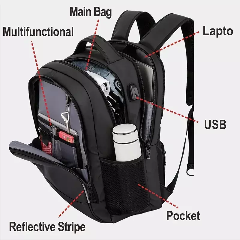 Mochila impermeável anti-roubo para laptop USB para homens, bolsa de grande capacidade, mochila de viagem, mochila mochila de viagem