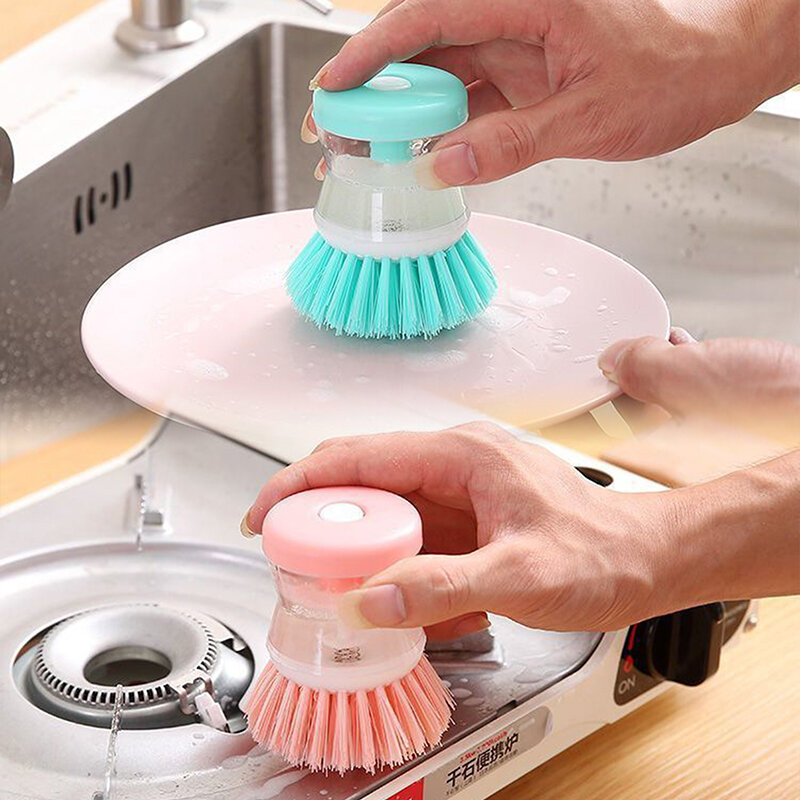 Dishwasher Brush Kitchen Pot Brush Tool Press & Fill Multifunctional Household Stain Removal Dishwashing Pot Brush