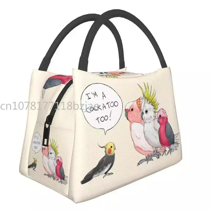 Funny Cockatoo Cockatiel Thermal Insulated Lunch Bag Women Parrot Birds Resuable Lunch Tote Work Travel Storage Meal Food Box