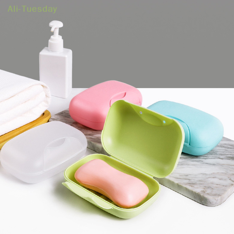 1 buah aksesori kamar mandi wadah penyimpanan sabun portabel persegi tempat sabun piring warna permen perlengkapan perjalanan plastik