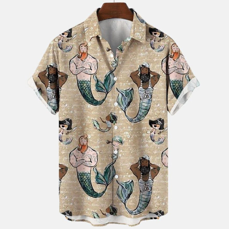 เสื้อเชิ้ตฮาวายพิมพ์ลายการ์ตูนสำหรับผู้ชายเสื้อลาย3D นางฟ้าปีศาจสำหรับฤดูร้อนปี2024เสื้อเชิ้ตชายหาด