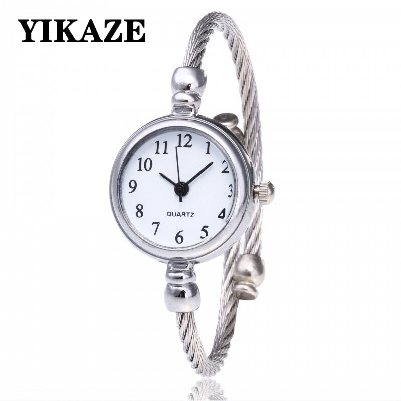 Yikaze kleine Gold Armreif Armband Luxus uhr Edelstahl Retro Damen Quarz Armbanduhr Mode lässig dünne Kette Uhren