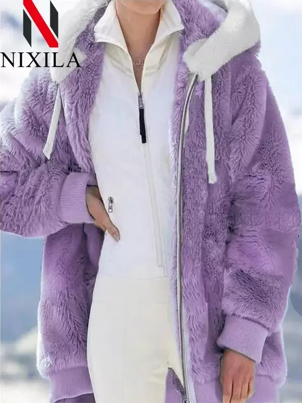 여성용 루즈 플러시 지퍼 후드 재킷, 핑크 의류, 겨울 재킷, 여성 상의, 용수철 가을 신상