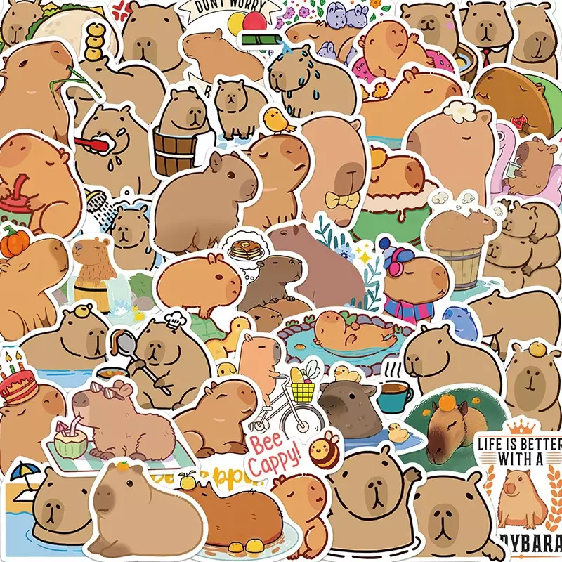 10/30/50PCS Cute Cartoon Capybara PVC Graffiti Sticker Sticky Aesthetic Decorative Scrapbook DIY Child Phone Stationery Supply