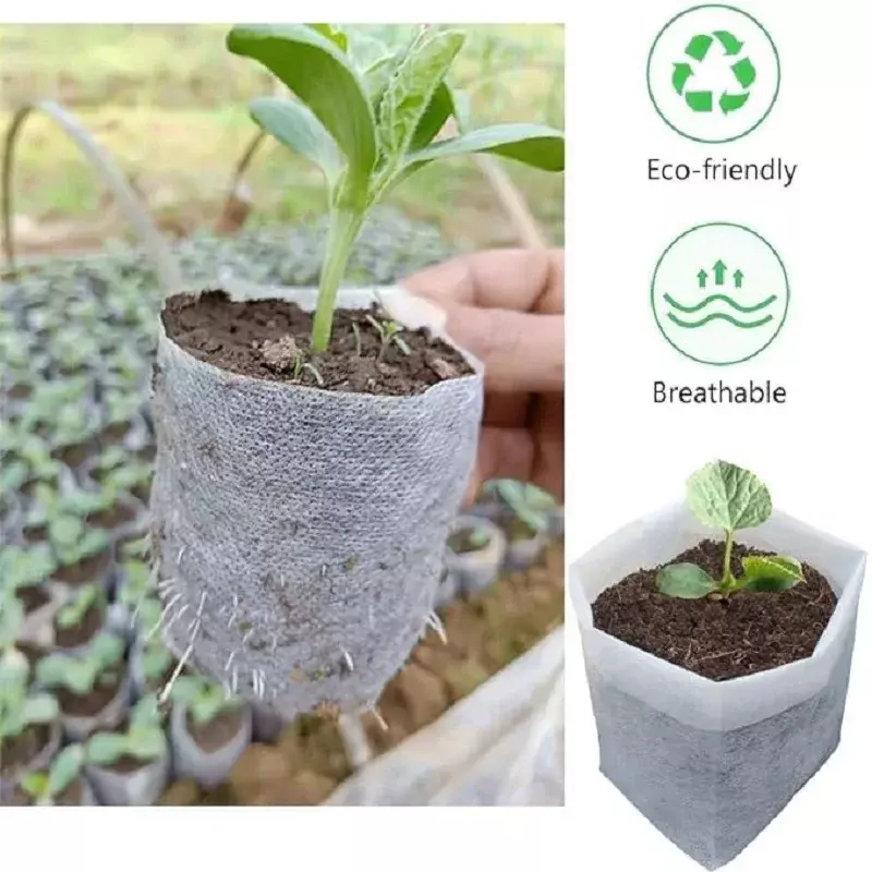 Sacos biodegradáveis para berçário de sementes, berçário de plantas, não tecido, berçário de plantas, plantas, flor, reprodução, 100pcs