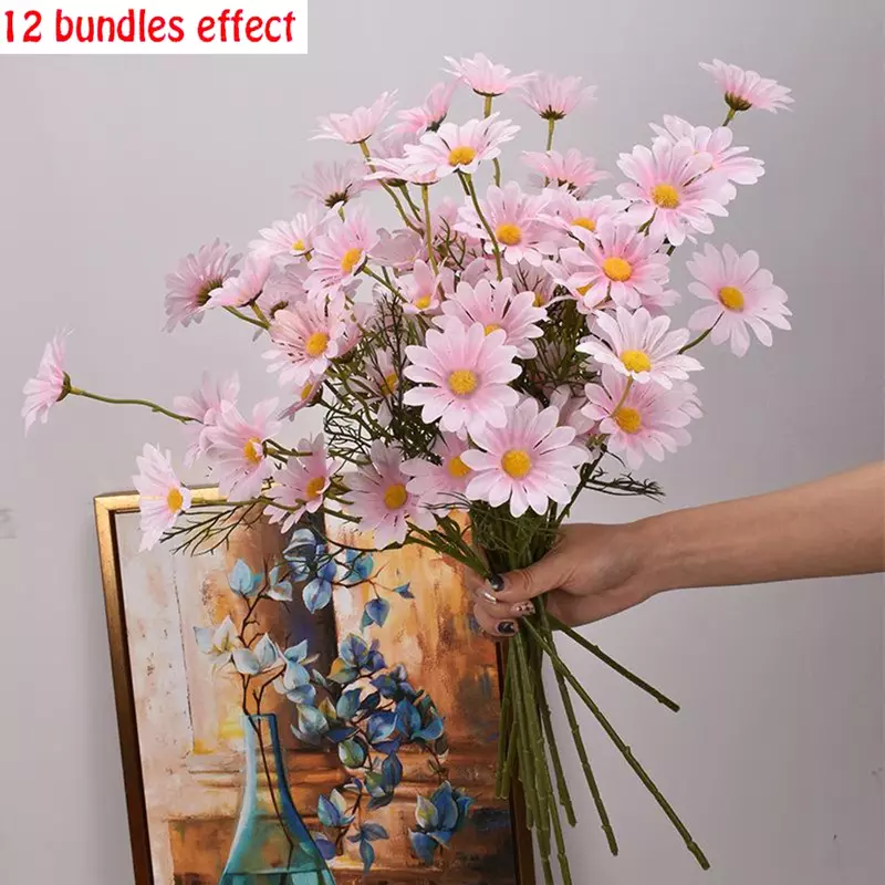 Sztuczna biel bukiet kwiatów stokrotka DIY wazon ogrodu domu dekoracja salonu na przyjęcie kwiaty ze sztucznego jedwabiu ślubna