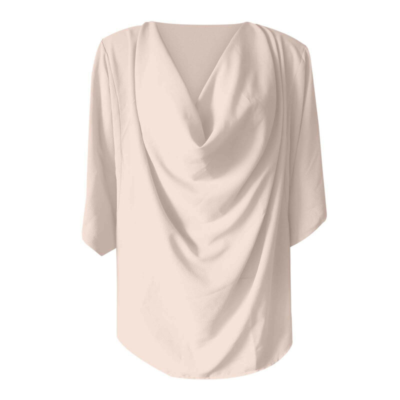 Blusa de gasa de Color sólido para mujer, camiseta informal holgada con cuello en V, ropa de calle elegante, camisetas para mujer