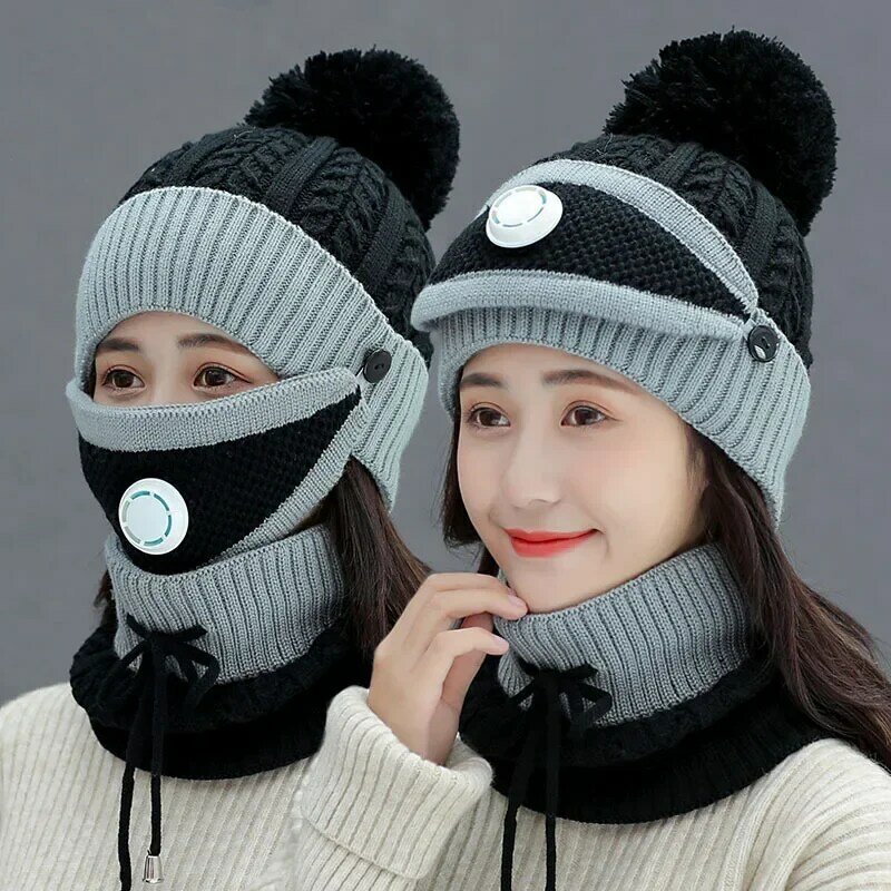 Sciarpa da donna set invernali Cap Mask Collar protezione per il viso accessorio per ragazze cappello lavorato a maglia da donna all'aperto per donna adulta