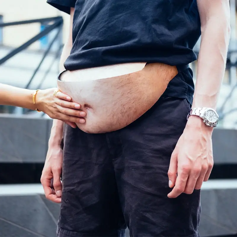 Bolsa de cintura de barriga 3D para homens, bolsa de cerveja anti-roubo, bolsa de cintura, viagem, celular, novidade PU