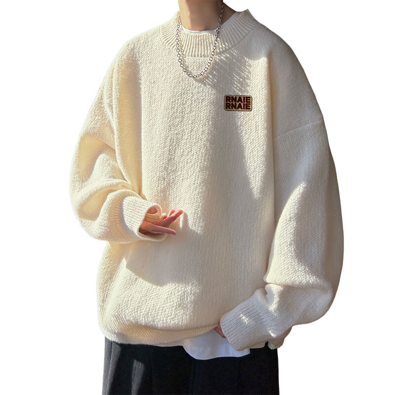 Swetry z dekoltem męski sweter odzież zimowa cienki podkoszulek luźny krój odzież męska solidna sweter z dzianiny z długim rękawem dla mężczyzn