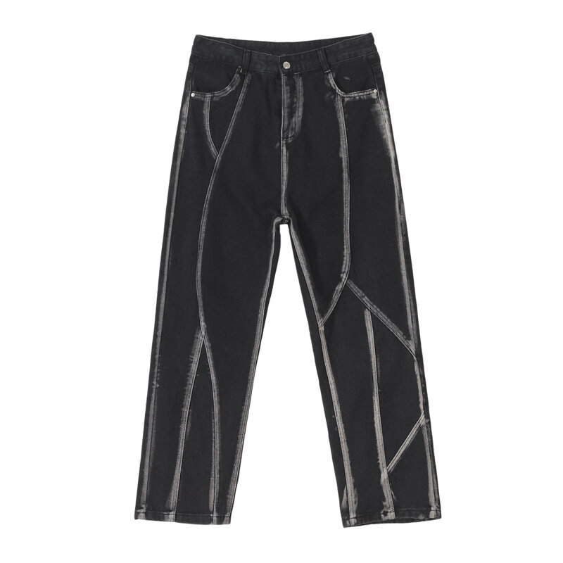 Czarne dżinsy męskie eleganckie wszystkie mecze modne spodnie biodrówki przystojny Design Patchwork Джинсы główna ulica nastolatki Hip Hop Zip Up nowość