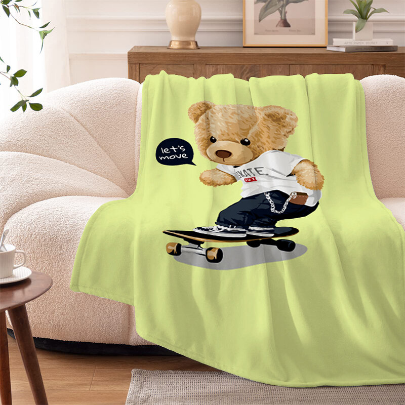 Manta polar con estampado Digital de oso en T, ropa de cama de microfibra, suave y esponjosa, para sofá, cama King Size, personalizada