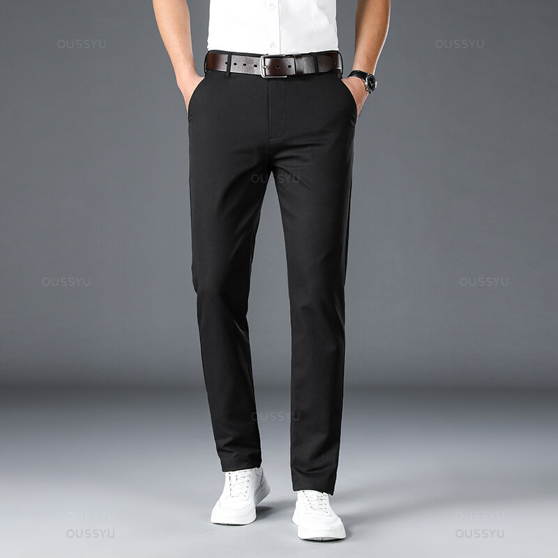 Abbigliamento di marca primavera estate tuta dritta pantaloni uomo Business Fashion nero blu tinta unita pantaloni formali taglia grande 40