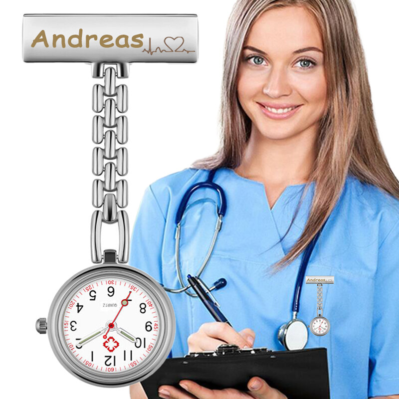 Personalizzato inciso il tuo nome LOGO personalizzato spilla spilla ostetrica medico orologio medico orologio da tasca appeso orologio da infermiera
