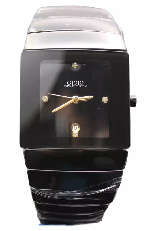 Relógio de quartzo casual cerâmico masculino, relógio vestido preto