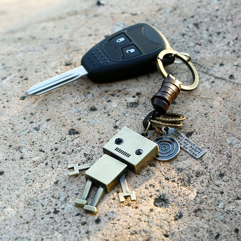 Schlüssel ring Roboter Rindsleder Schlüssel bund personal isierte Retro gewebte Schlüssel Anhänger Tasche Anhänger