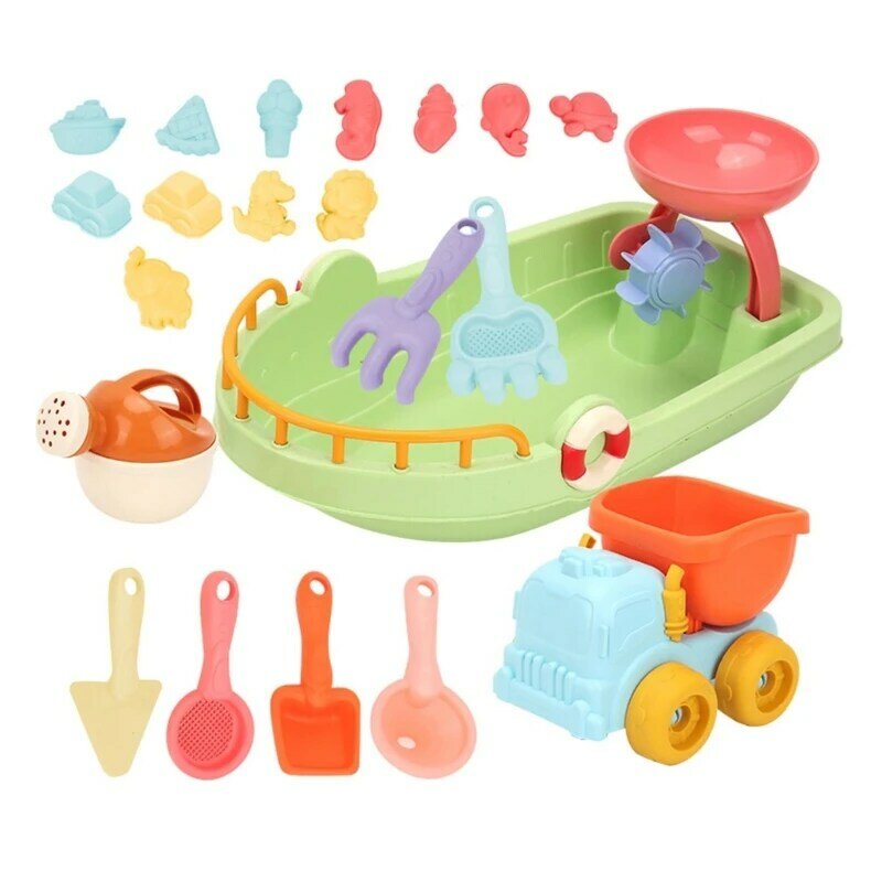 Set Permainan Pantai untuk Balita Istana Pasir Playset Cetakan Pasir Mainan Perahu Mandi Hadiah Musim Panas Anak-anak Mainan Air