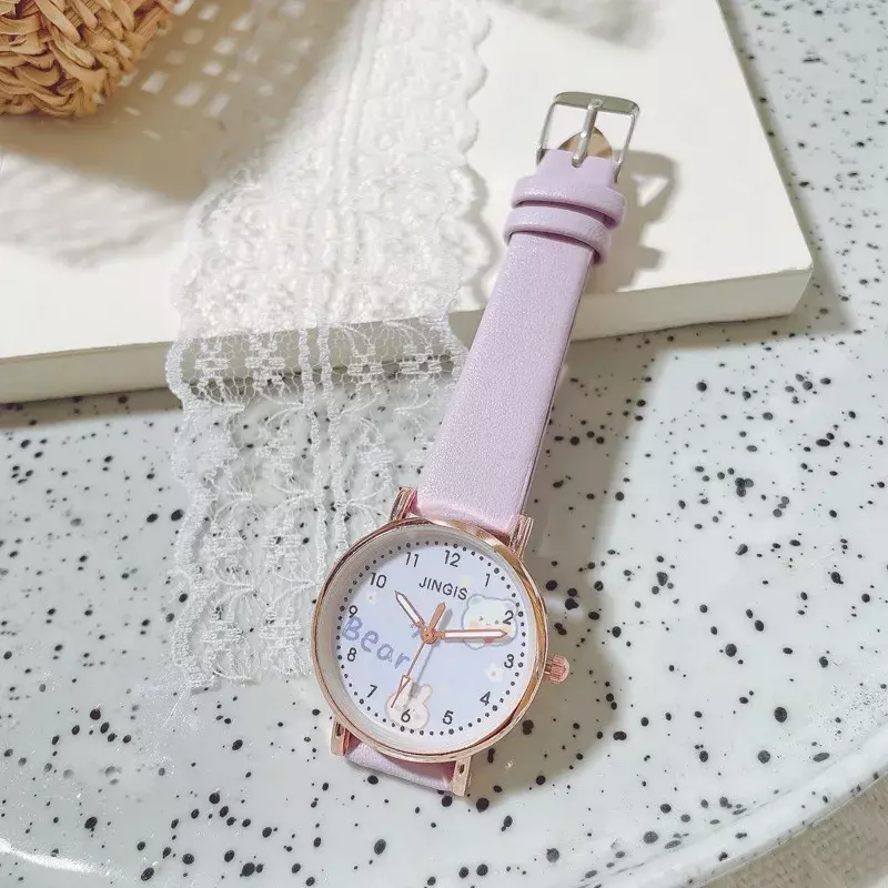 女の子のための革の腕時計,漫画の腕時計,カジュアル,ピンクの時計,子供のギフト,学生,新しい,2024