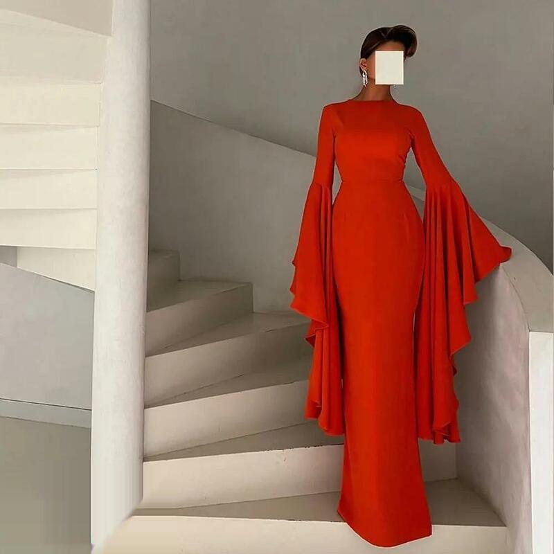 Vestido feminino de baile de gola alta, manga comprida, vermelho, Dubai, luxo, vestidos de festa de casamento, verão, 2024