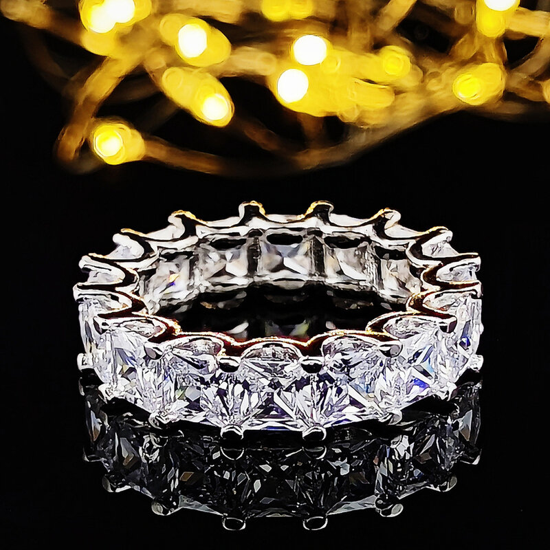 แหวนแฟชั่นใส่เป็นนิรันดร์แบรนด์925แหวนเงินสเตอร์ลิงเพชรโมอิสซิไนท์ CZ แหวนหมั้นแหวนแต่งงานสำหรับผู้หญิงผู้ชายเครื่องประดับงานปาร์ตี้