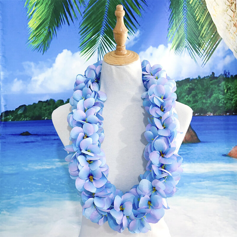 인공 실크 플러메리아 레이 플라워 하와이안 레이스 수제 목걸이, 훌라 댄스 하와이 파티 화환, 인기 판매, 100 cm