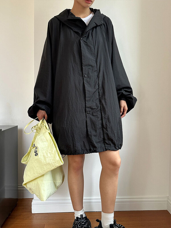 Veste à capuche de protection solaire pour femme, coupe-vent à capuche, fermeture éclair, cool, léger, long, streetwear, été, coréen, 2024