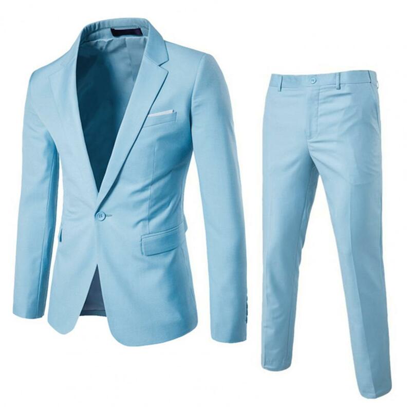 Traje de negocios ajustado para hombre, Conjunto elegante de traje de negocios con solapa, abrigo de un solo botón, pantalones ajustados con bolsillos, ropa de trabajo para un
