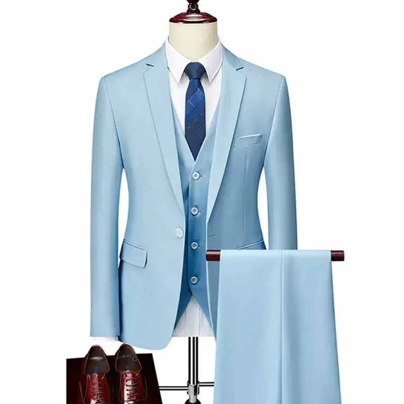 Комплект из трех предметов, Блейзер, куртка, брюки, жилет/Мода 2023, новинка, мужское повседневное эксклюзивное деловое клетчатое облегающее платье, деловое пальто, брюки