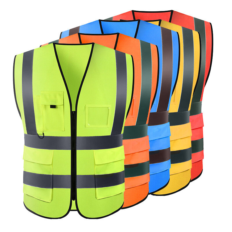Multi-pocket Reflective Safety Vest Traffic Vest Railway Coal Miners Uniform Breathable Racing Running Sports