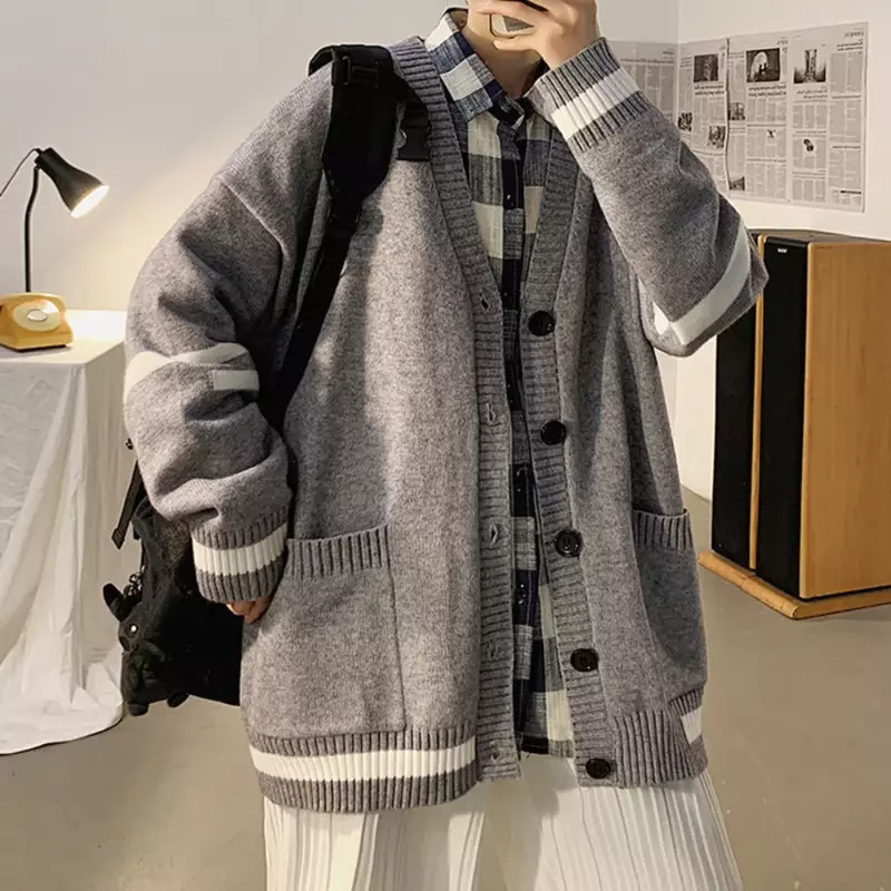 Suéter holgado con cuello en V para hombre, cárdigan de viento de Hong Kong, versión coreana de la tendencia, todo, Otoño e Invierno