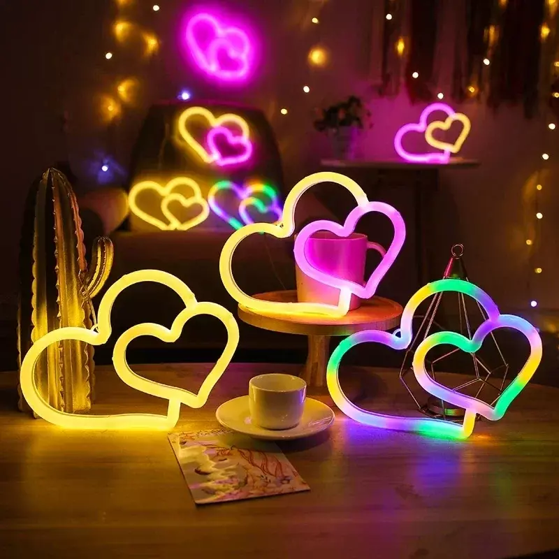LED النيون علامة القلب للديكور المنزل ، عيد الحب ، حفل زفاف ، ديكور الحائط ، ضوء غرفة نوم ، الحب الفن الدعامة ، الدعامة