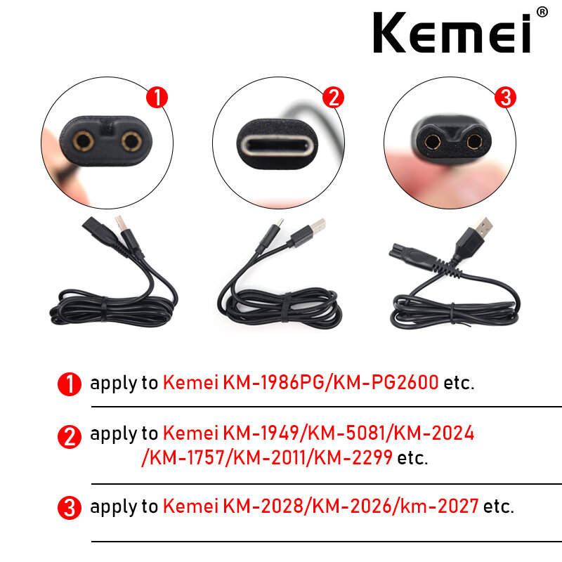 Cable cargador de alimentación USB Original para Kemei 1986PG 1949 2028 2026, cortadora de pelo profesional, accesorios para máquinas de corte de pelo