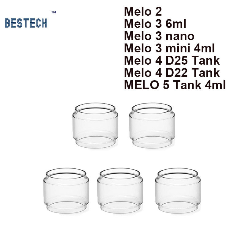 Récipient en verre précieux à bulles, tubes pour GeekVape Melo 2, 3, 5, 4ml, Mini Melo 4, D22, D25, 5 pièces