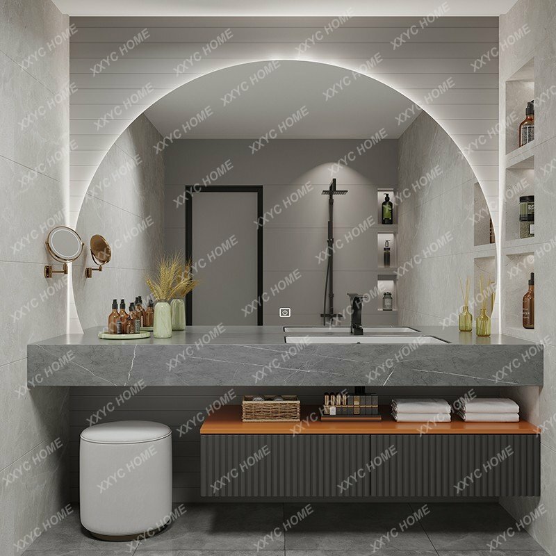 Kabinet kamar mandi pelat batu, kombinasi sederhana Modern untuk meja kamar mandi