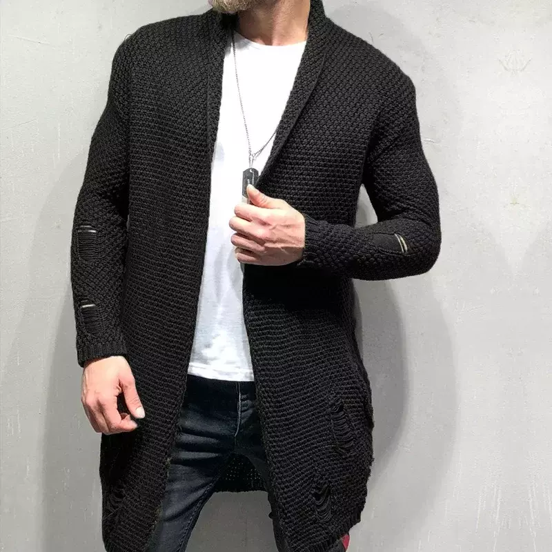 Autumn/Winter Sweater Men's Warm Mid length Loose Cardigan Knitted Coat Muscle man clothes mens cardigan sweater men