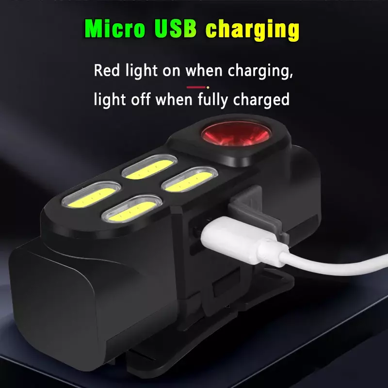 Mini faro LED portátil XPE + 4COB, lámpara de cabeza recargable por USB, batería 18650, luz de Camping, linterna de pesca nocturna