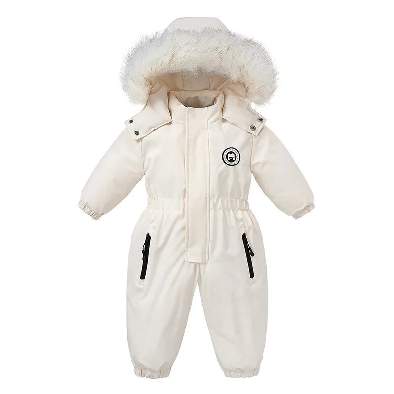 AYNIGIELL ฤดูหนาวสำหรับเด็ก2-5ปีหนา Overalls ทารกเด็กหญิงมีฮู้ดผ้าฝ้าย Jumpsuit ถุงมือเล่นสกี Snowsuit