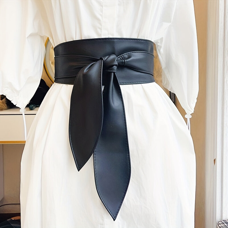 Cinturón ancho de cuero PU para mujer, abrigo con correas decorativas, cinturón anudado con lazo, elegante